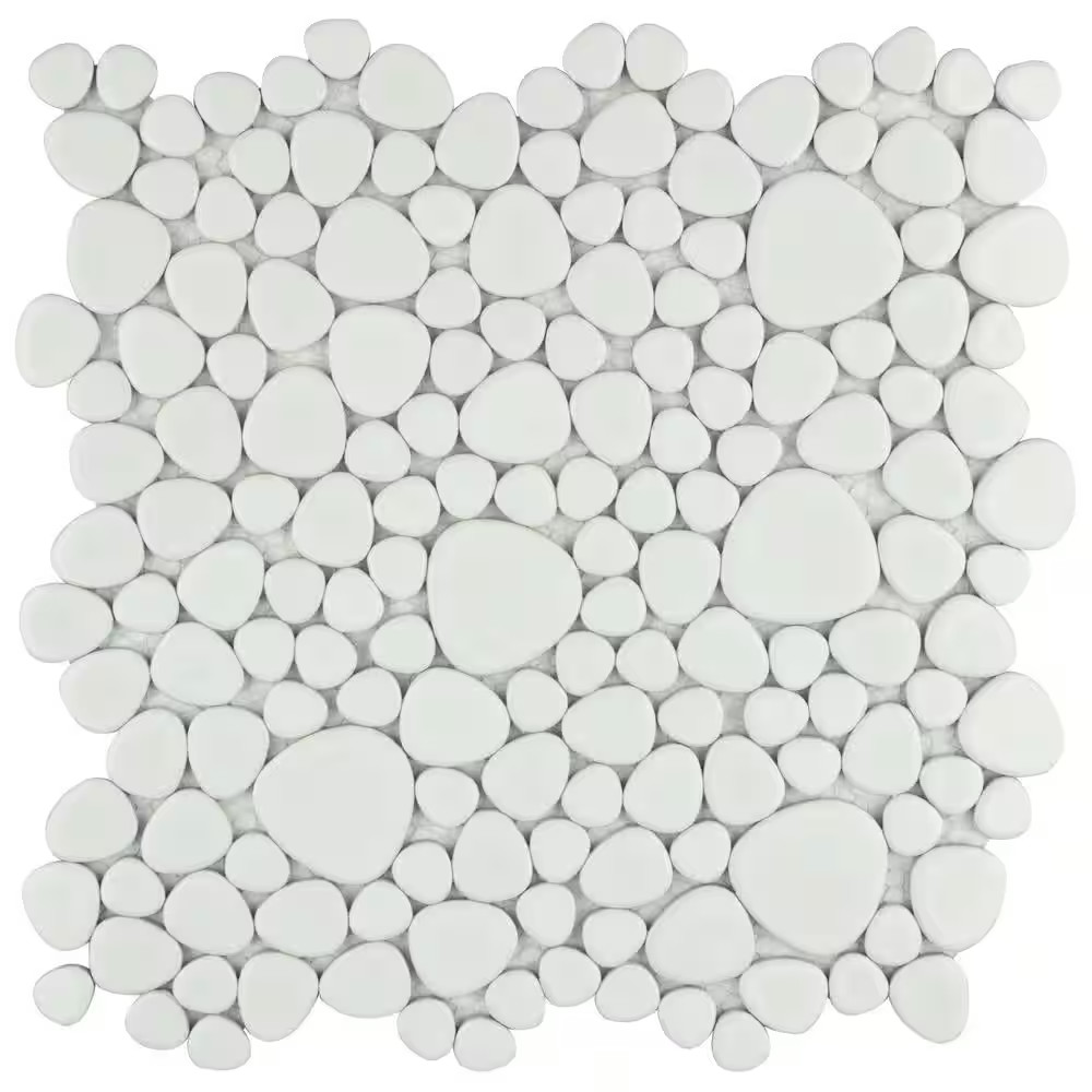 Pebble White 11 In. X 11 In. Porcelain Mosaic Tile (8.6 Sq. Ft./Case)