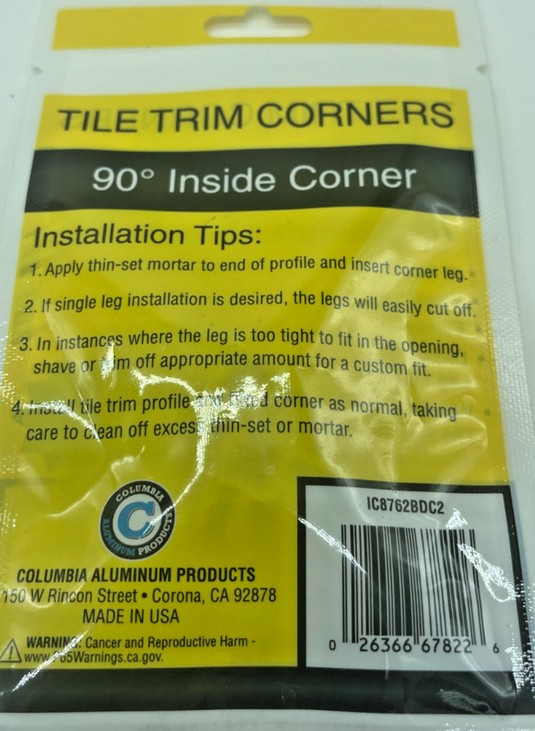 Tile Trim Corner 90° Inside Corner 3/8″ Q-Square Shape Chrome Finish lot of 11
