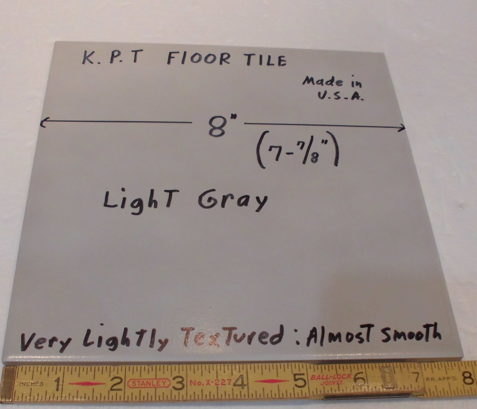 1 pc. Light Gray Ceramic Floor Tile: 8″ X 8″ Smooth, Made USA by K.P.T. NEW