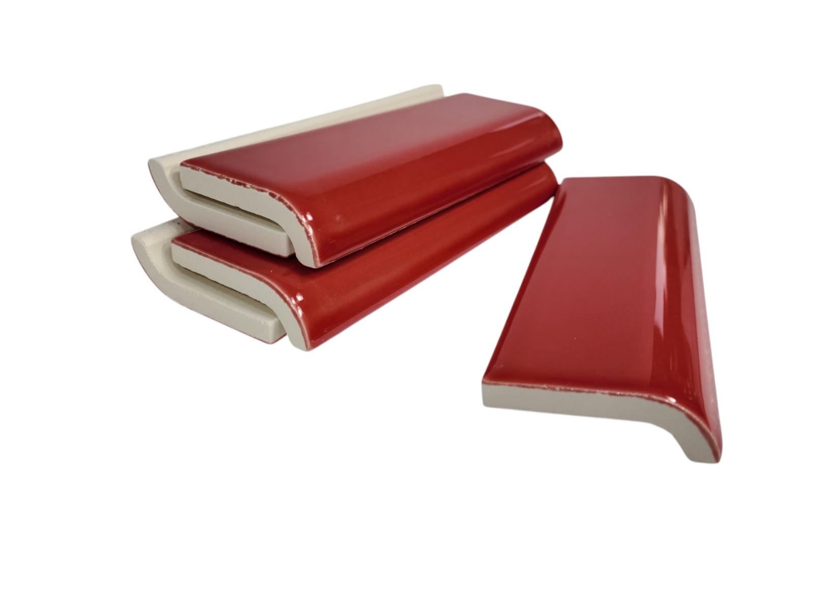 Candy Apple Red Ceramic Tile Mud Cap Subway Trim Mudcap Mid Century Modern