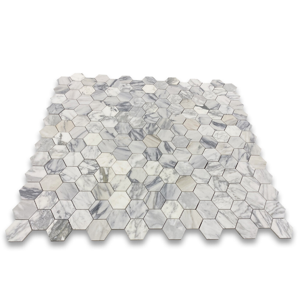L33XH Statuary White Marble 3 inch Hexagon Mosaic Tile Honed