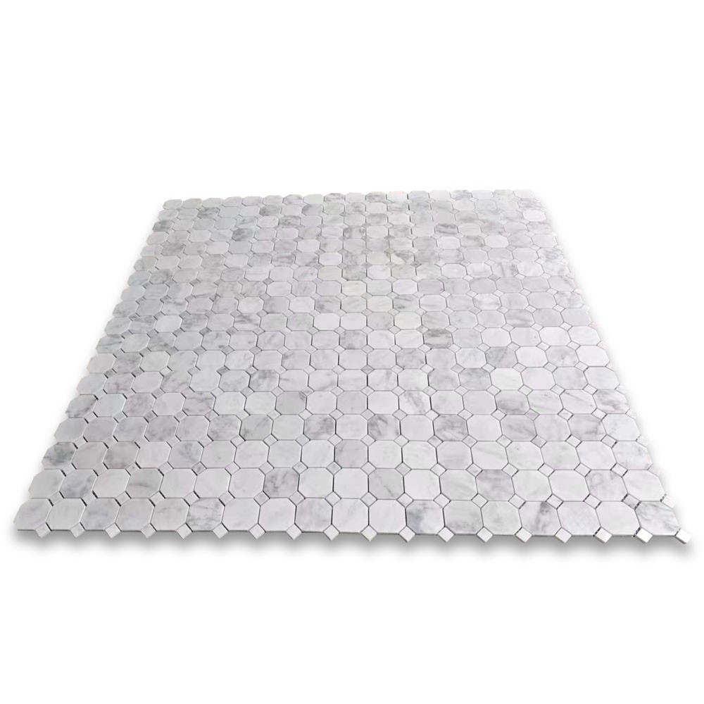 C800XP Italian Carrara White Marble 2″ Octagonal Mosaic Wall Floor Polished