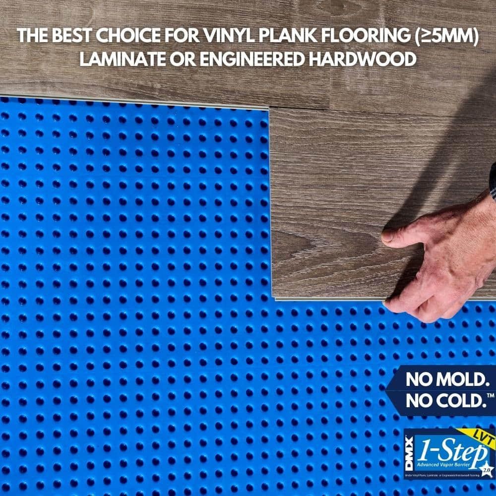 DMX 1-STEP Flooring Underlayment 29’L x 42″W Moisture Resistant Blue (100-Sq.Ft)