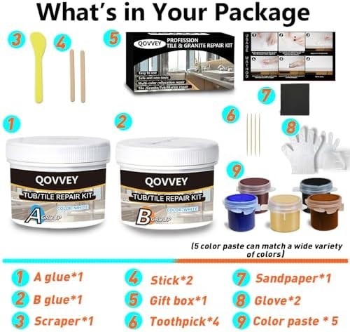 Tile & Fiberglass Quartz Countertop Repair Kit (Color Match), Granite & White