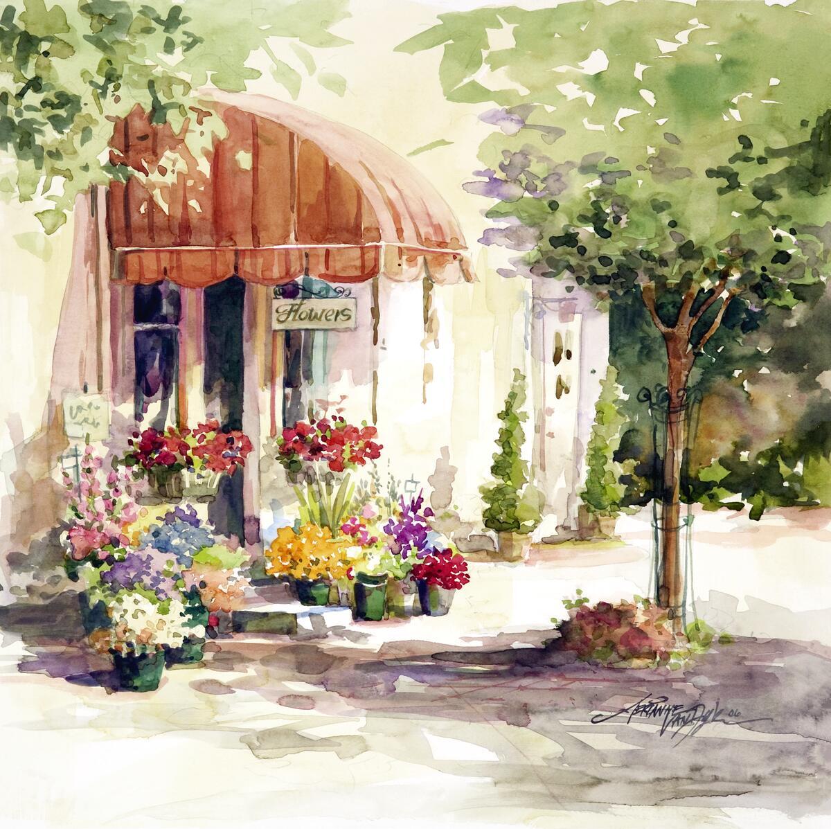 Ceramic Backsplash Tile Mural Street Scene Landscape – Flower Shop 1