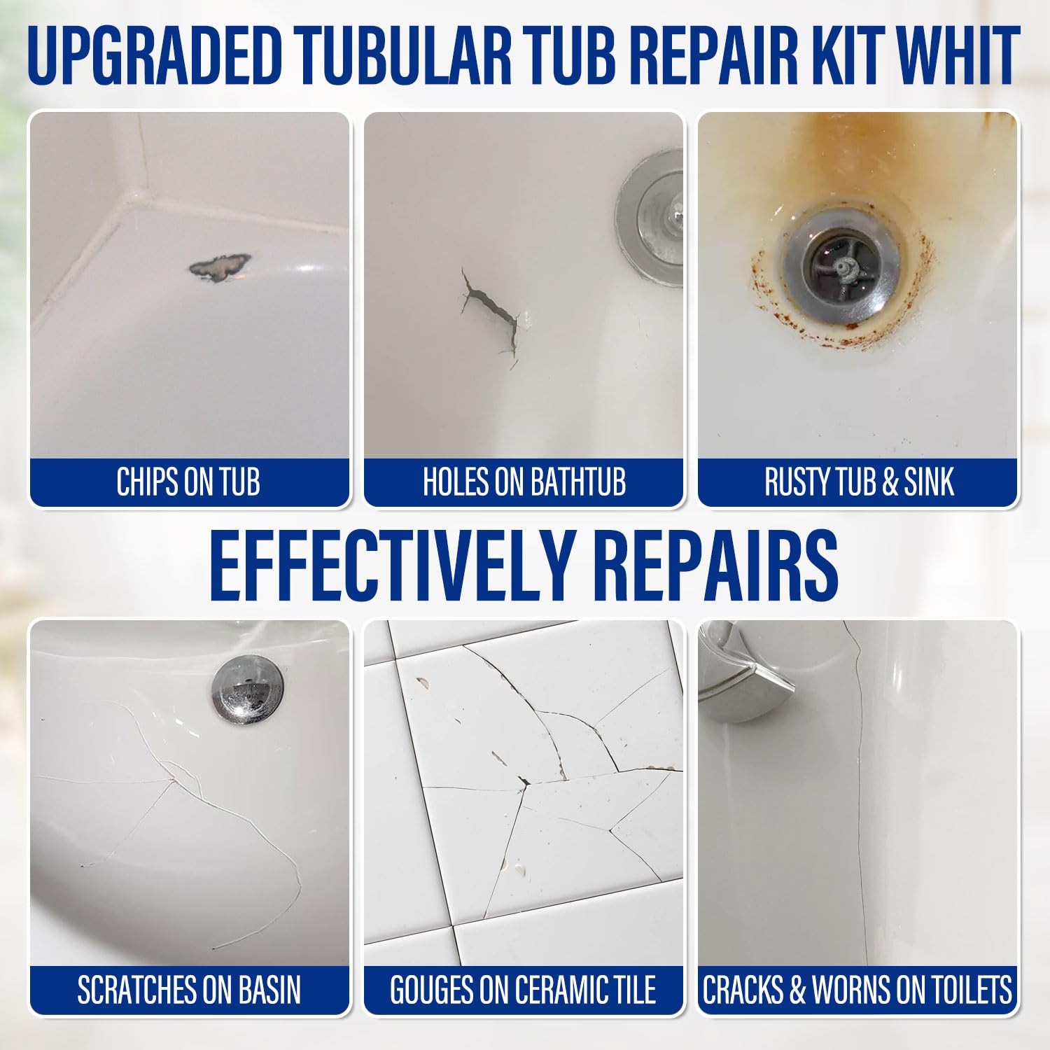 Tub Repair Kit White, Bathtub Repair Kit for Enamel, Fiberglass, Acrylic, Porcel