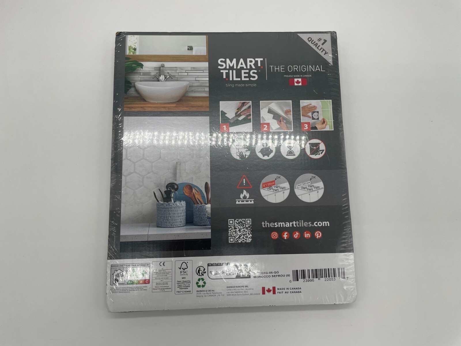 SMART TILES PEEL AND STICK BACKSPLASH TILES 5 SHEETS OF 11.43X9 INCHES BRAND NEW