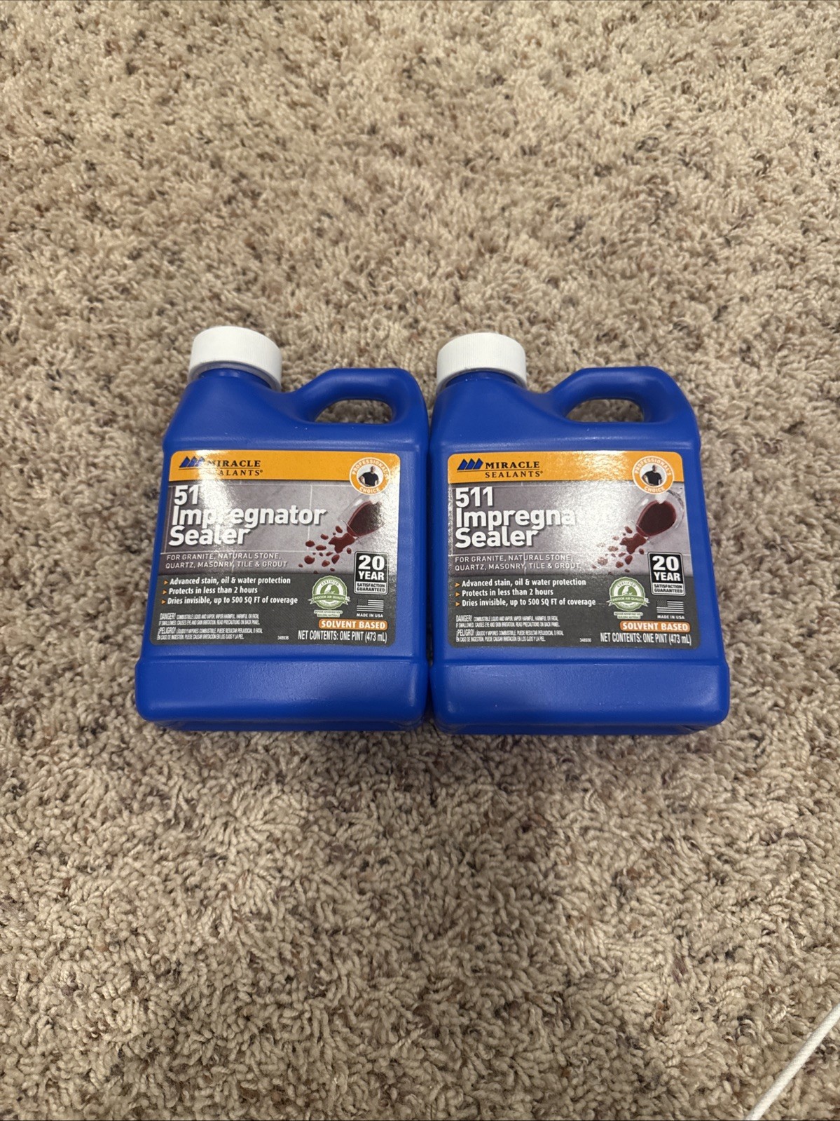 (2) Miracle Sealants 511 PT SG Impregnator Sealer for Stone, Tile, Etc. Lot Of 2