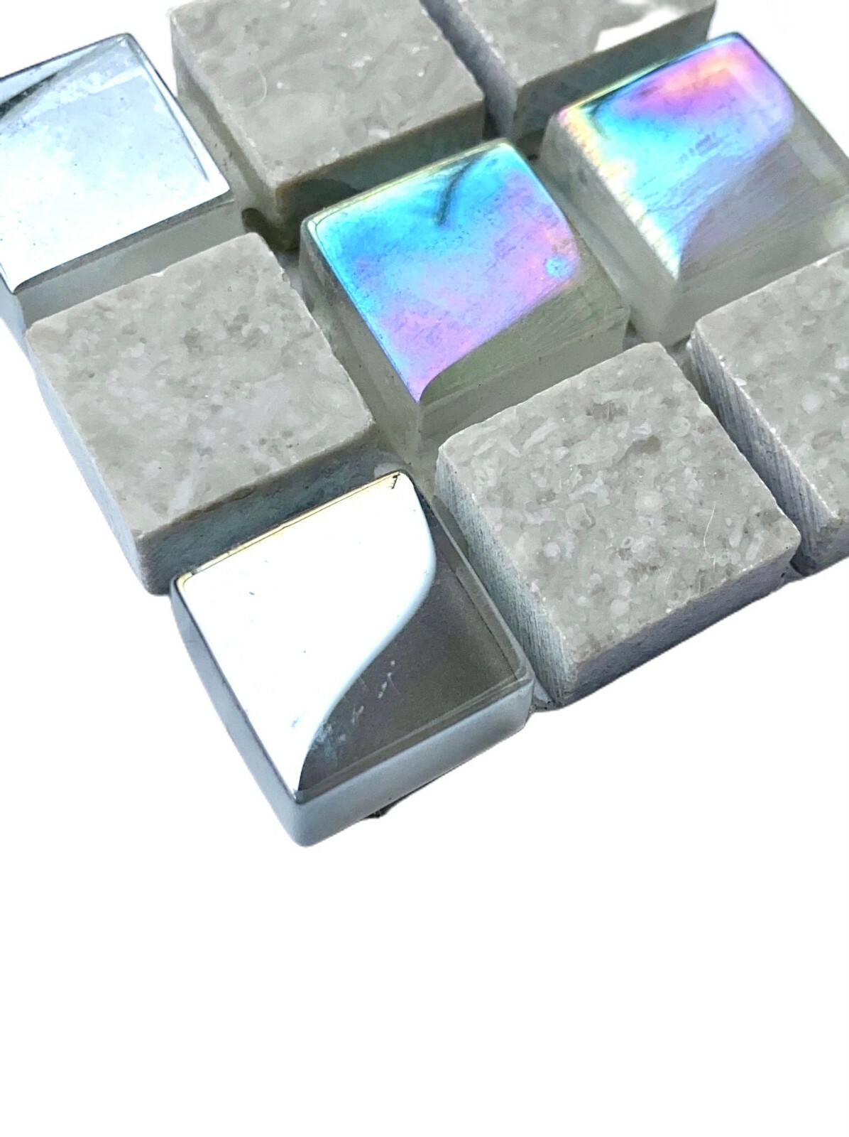 5/8″ x 5/8″ Green Limestone Mix Iridescent Glass Mosaic Tile 2×2 Mesh-mount 1 PC