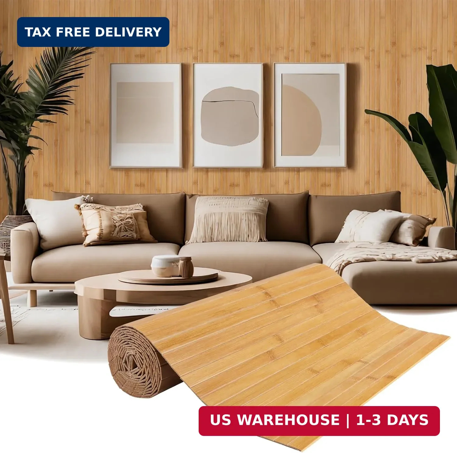 Natural Bamboo Wall Panel for Interior Wall Decor, Pole Wrap Wainscoting Interio