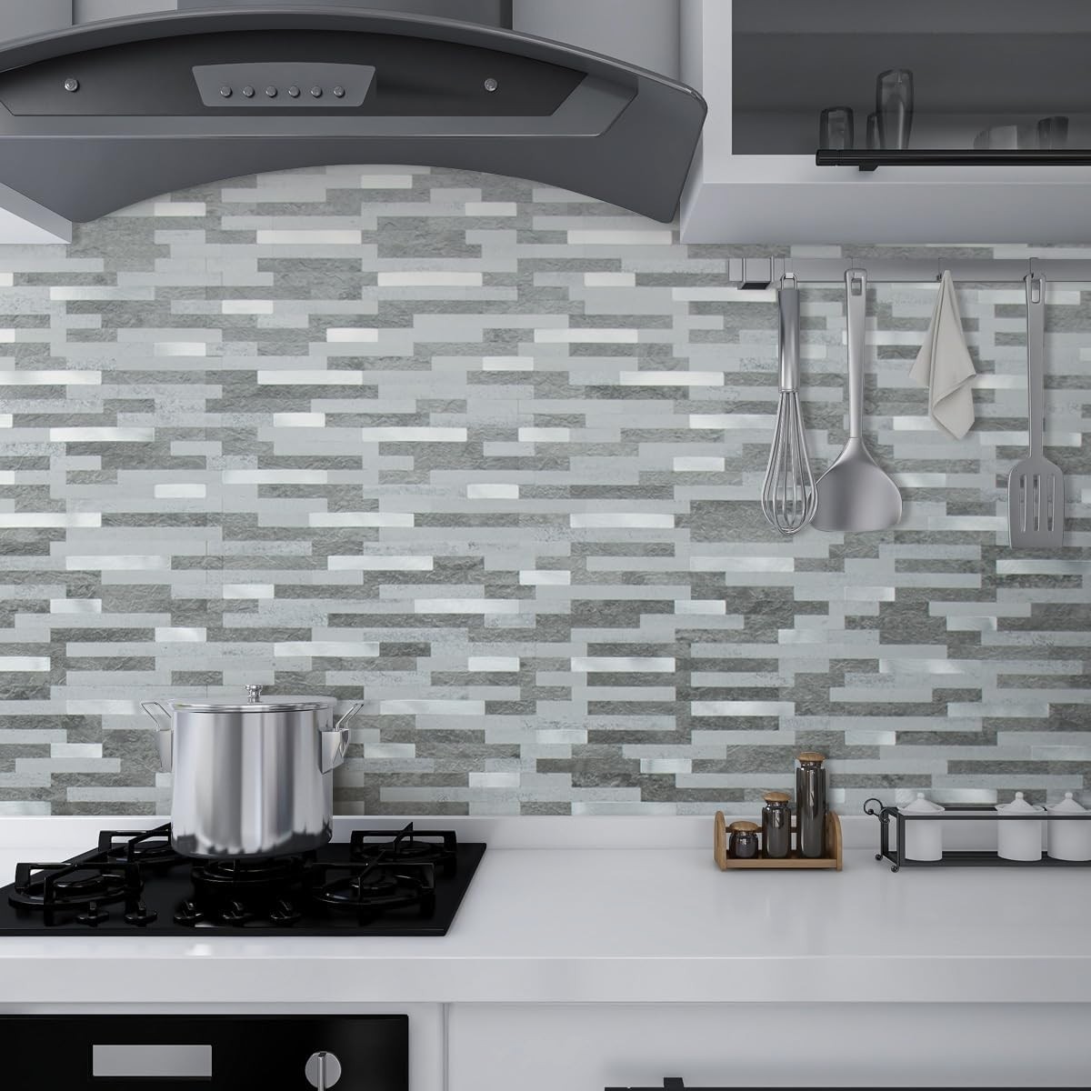 Faux Stone Peel and Stick Backsplash Wall Tiles for Kitchen Bathroom Grey Slate