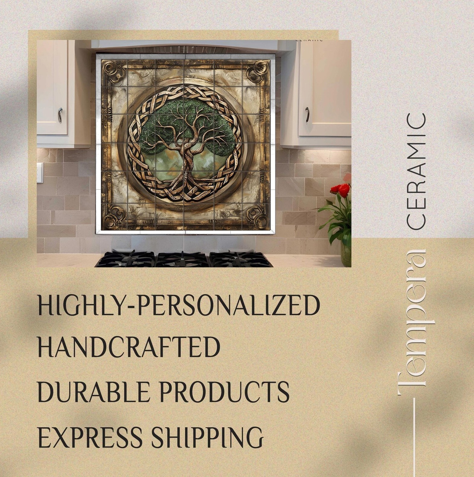 Celtic Tree of Life Tile Backsplash, celtic kitchen tiles, celtic knot tiles art