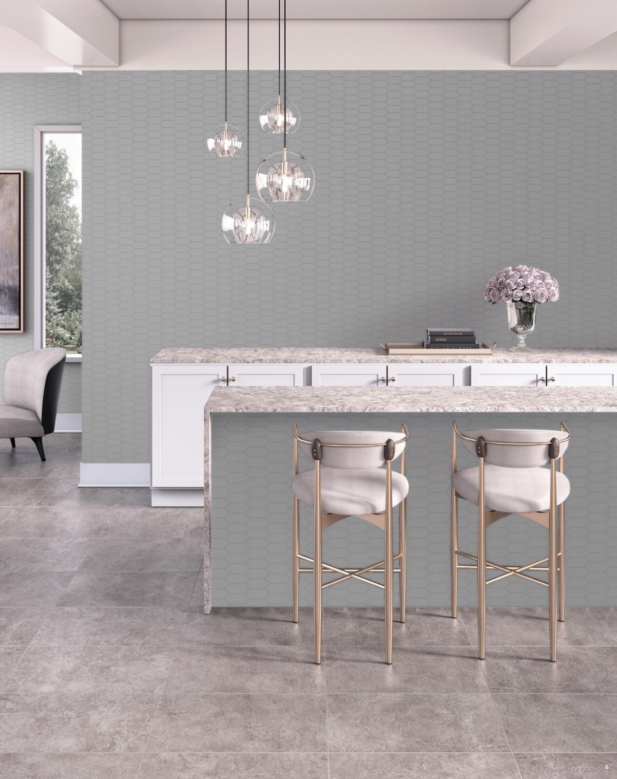 Ceramic Smoke Gray Undulated Picket Backsplash Bathroom Dot-Mounted Wall Tile