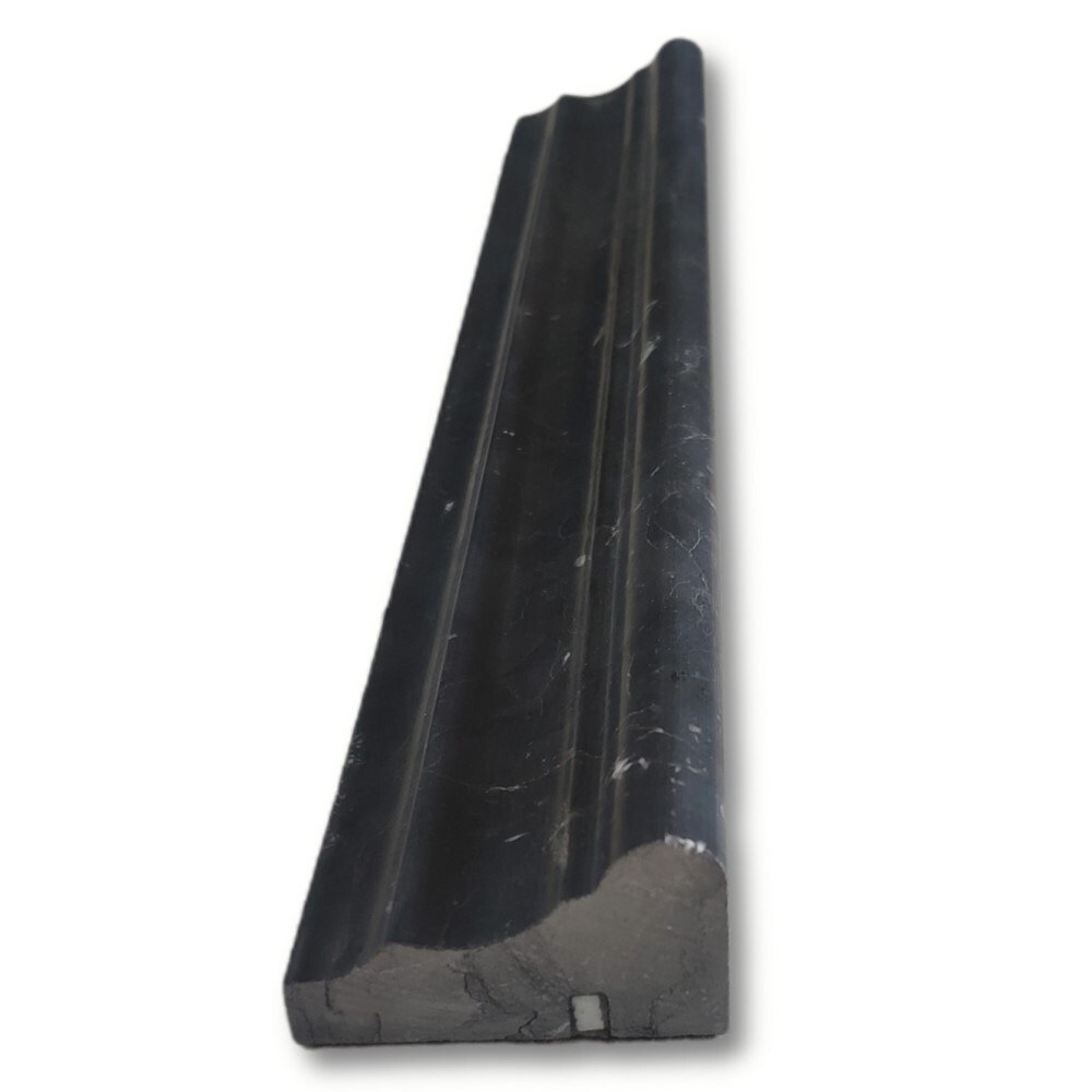 N13H Nero Marquina Black Marble 2×12 Chair Rail Trim Edge Molding Honed