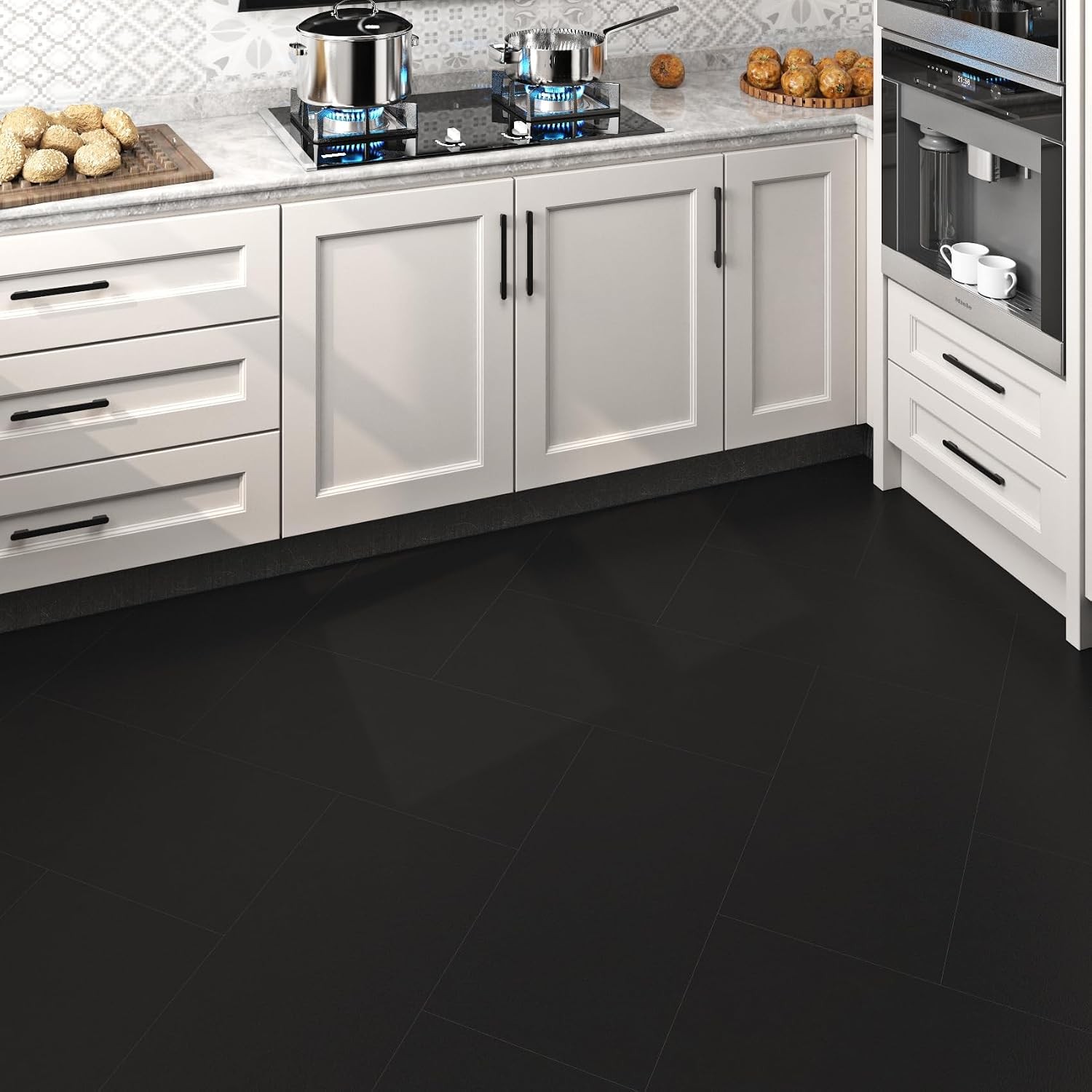 12″x24″ Peel and Stick Floor Tile Waterproof Black Vinyl Flooring Planks Peel