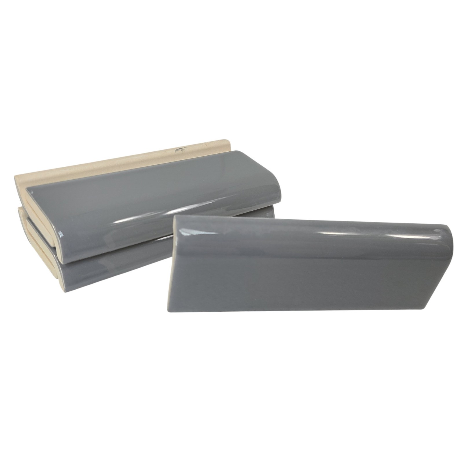 Suede Gray Ceramic Tile Mudcap Subway Trim Mud Cap Grey Mid Century Modern Retro