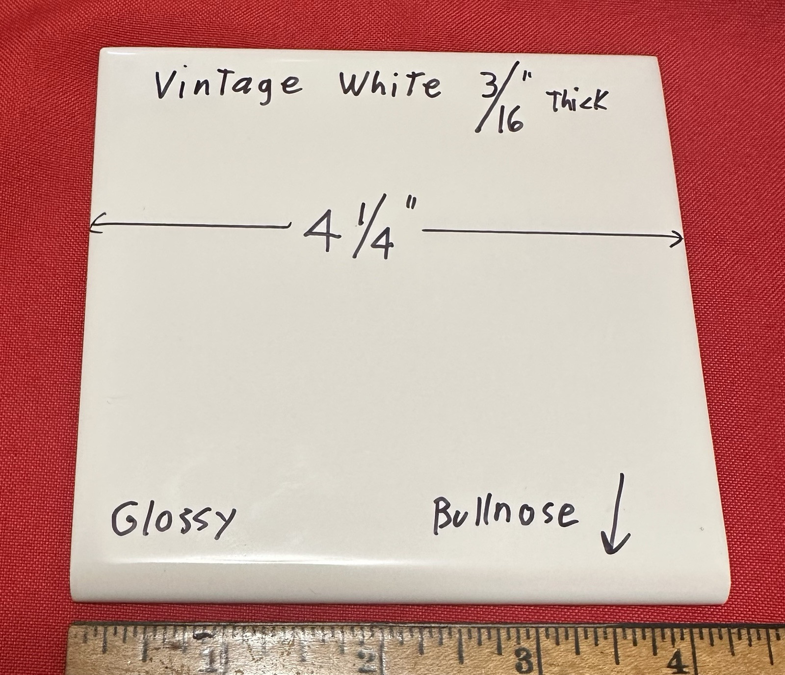 1 pc. 3/16″ Thickness: Vintage White 4-1/4″ Glossy Ceramic Bullnose Trim Tile