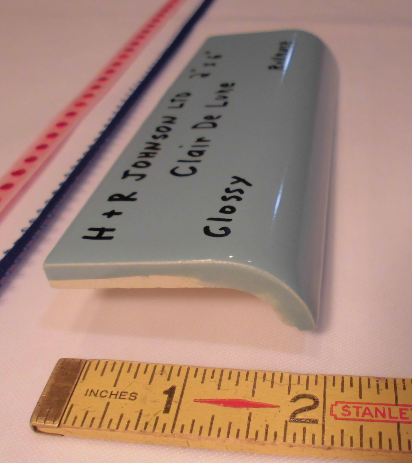 1 pc. *Dark Blue* 2″ X 6″ Glossy Ceramic Radius Bullnose Tile; by H & R Johnson