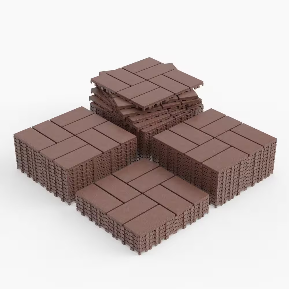 1 Ft. X 1 Ft. Outdoor Plastic Interlocking Deck Tile in Brown (44 Sq. Ft. per Bo