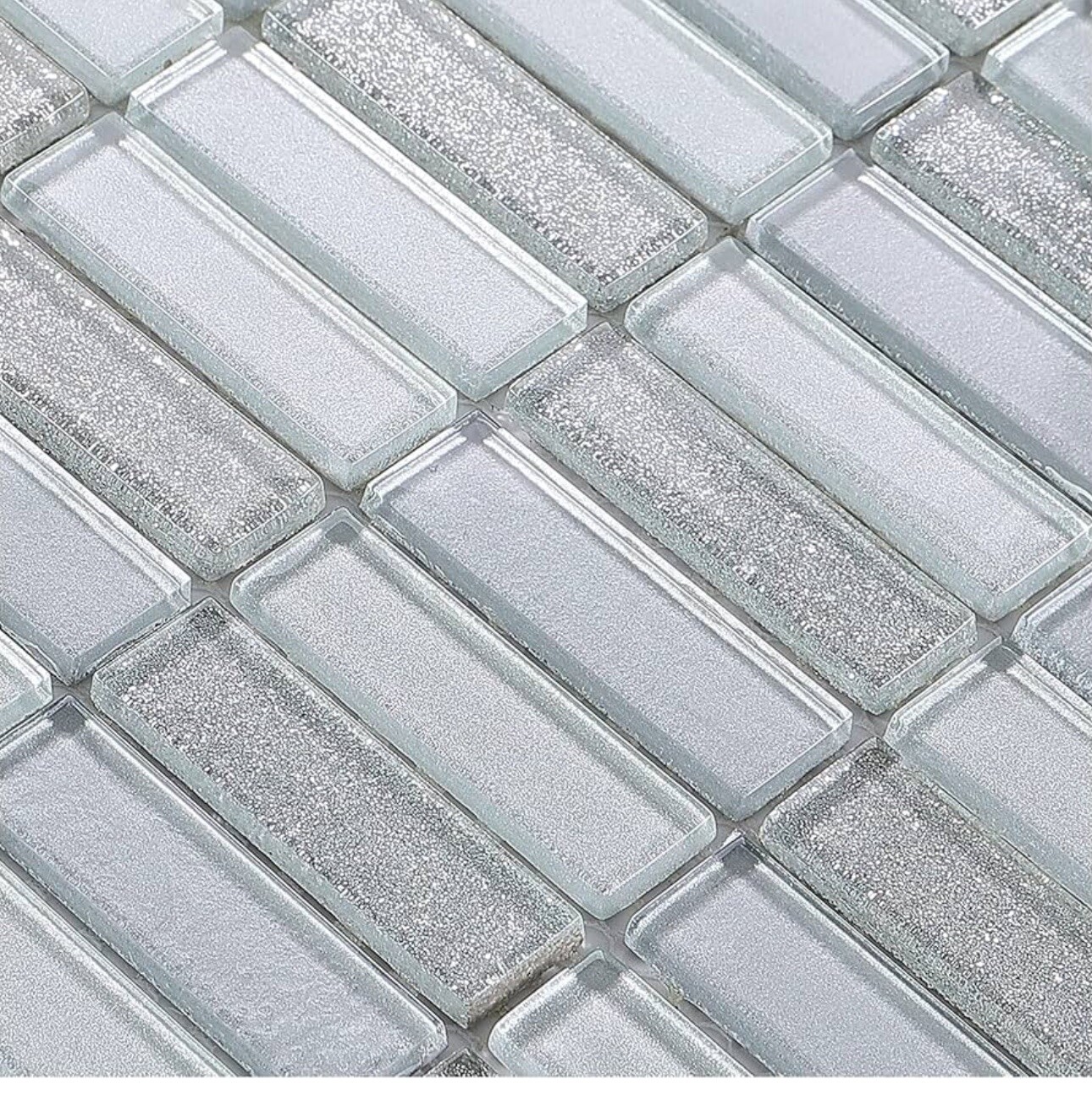 11PC Silver Glass Mosaic Stacked Pattern Mosaic Tile Wall Backsplash 12×12” Each