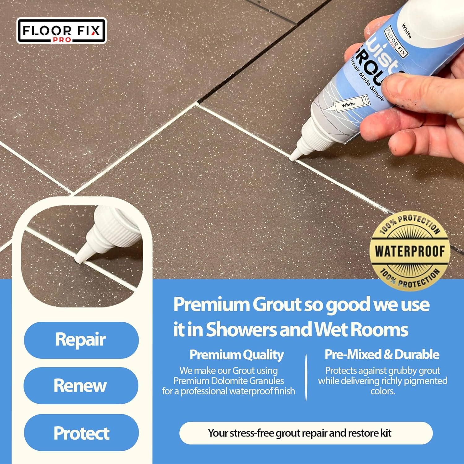 Floor-Fix Pro Repair Kit – Premixed Waterproof Grout Repair & Grout Paint Pe…