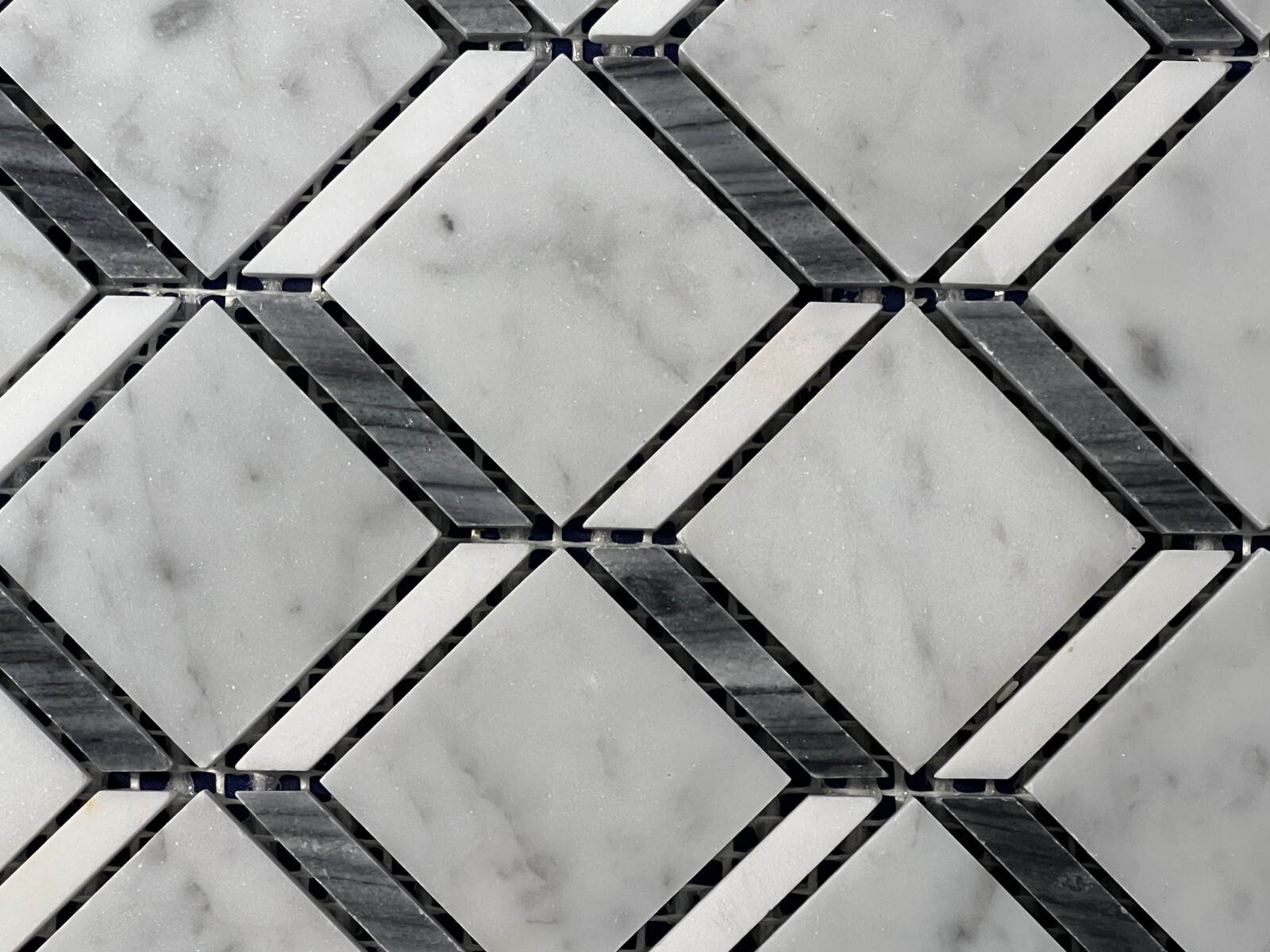 CA11 White/Grey Diamond/Chain Marble Mosaic Tile Kitchen Bathroom Polished 7 pcs