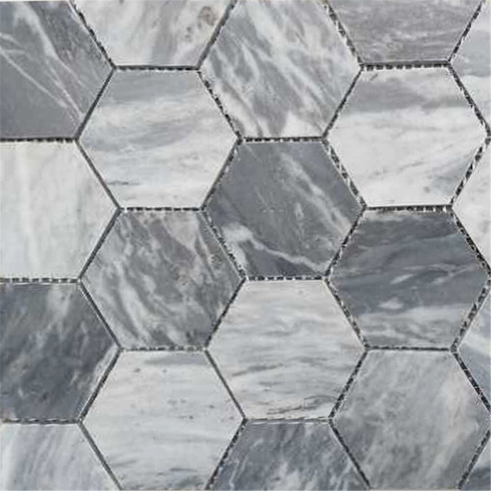 K33XH Bardiglio Gray Dark Grey Marble 3 inch Hexagon Mosaic Tile Honed