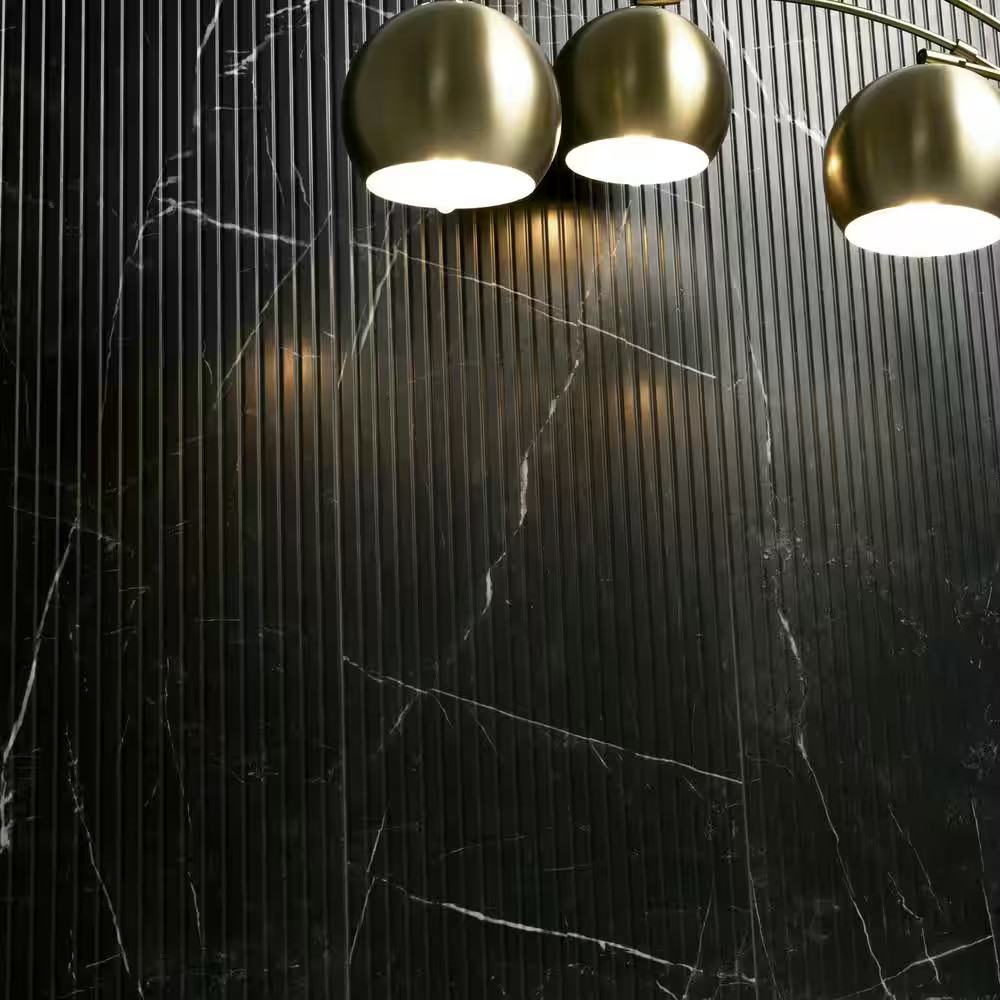 Urban Bamboo Marmi Noir 16 In. X 48 In. Satin Fluted Ceramic Wall Tile (15.51 Sq