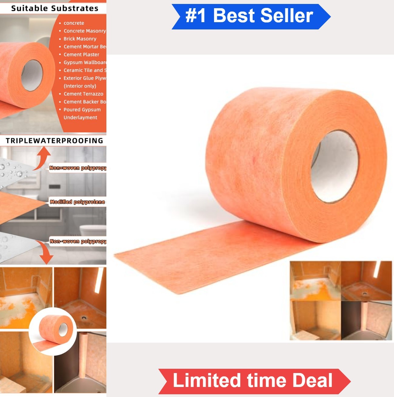 Waterproof Membrane for Shower 5 In x 100 Ft 42 Sq Ft PE Flooring Underlayment