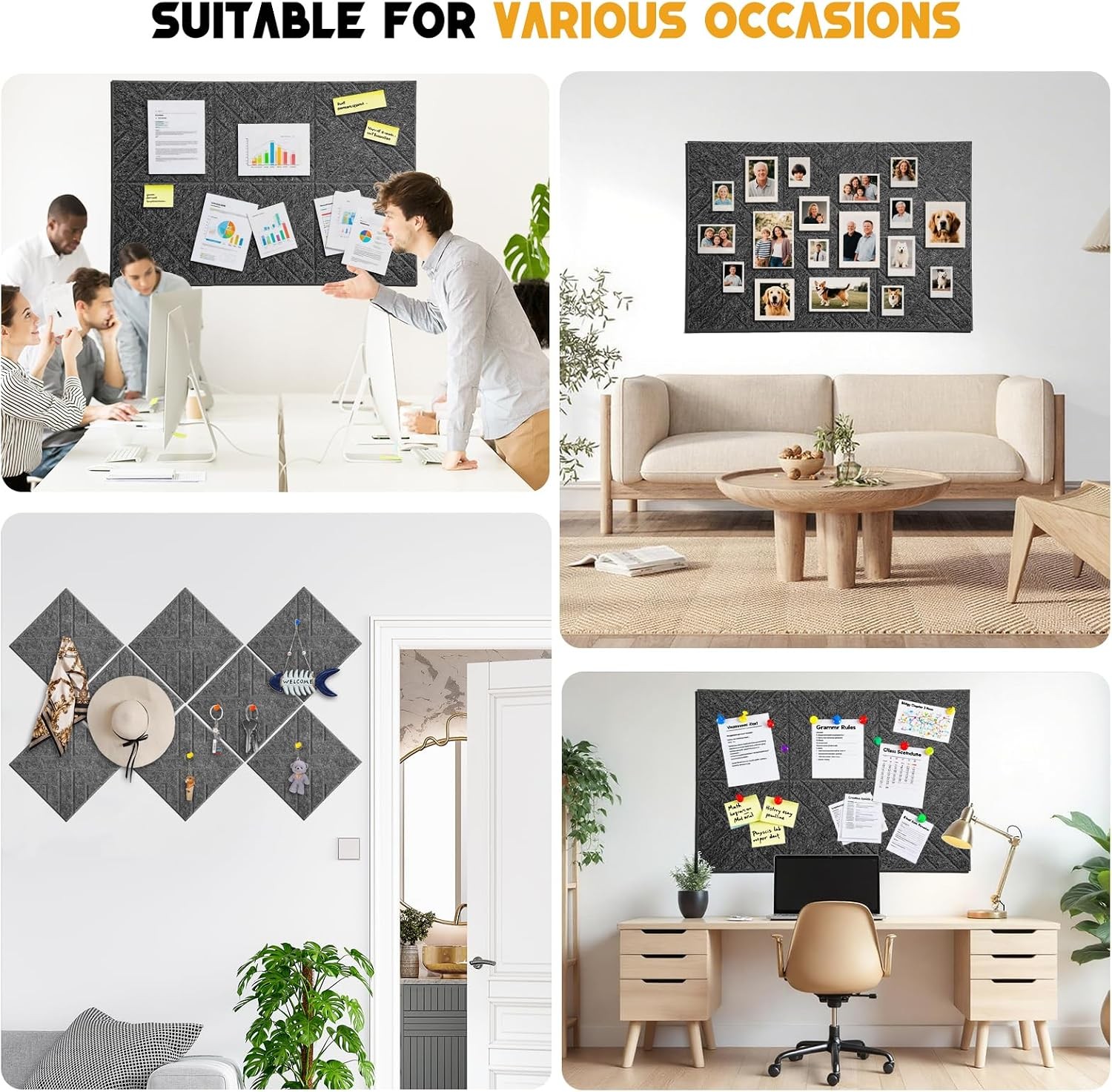 6-Pack 11.8″x11.8″ Felt Pin Board Tiles, Grey – Wall Decor & Office