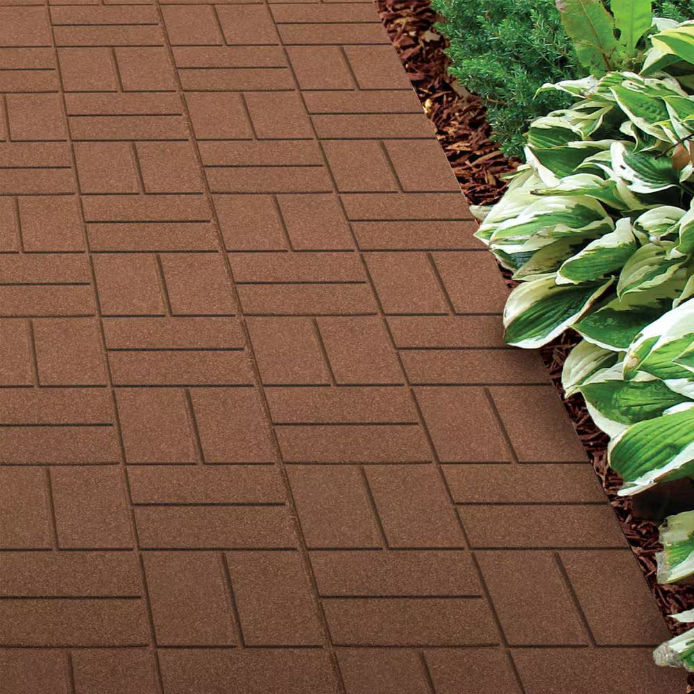 16 x 16 in. Brown Dual-Sided Rubber Paver (9-Pack, 3/4 in. Thick) – Outdoor Walk