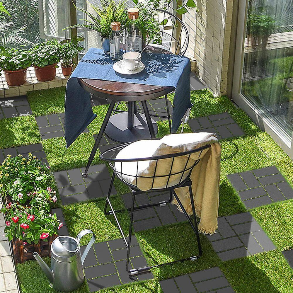 12 In. X 12 In. X 0.75 In. Outdoor Plastic Deck Tiles Paver for Pool Balcony Bac