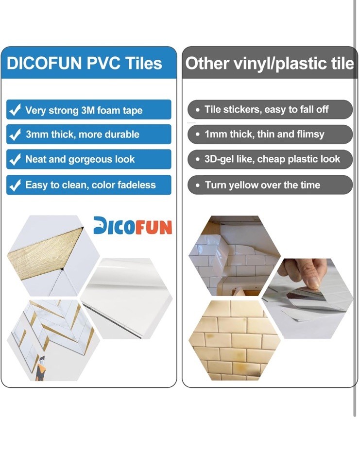 DICOFUN 10-Sheet Polished White Marble Look Herringbone Peel and Stick