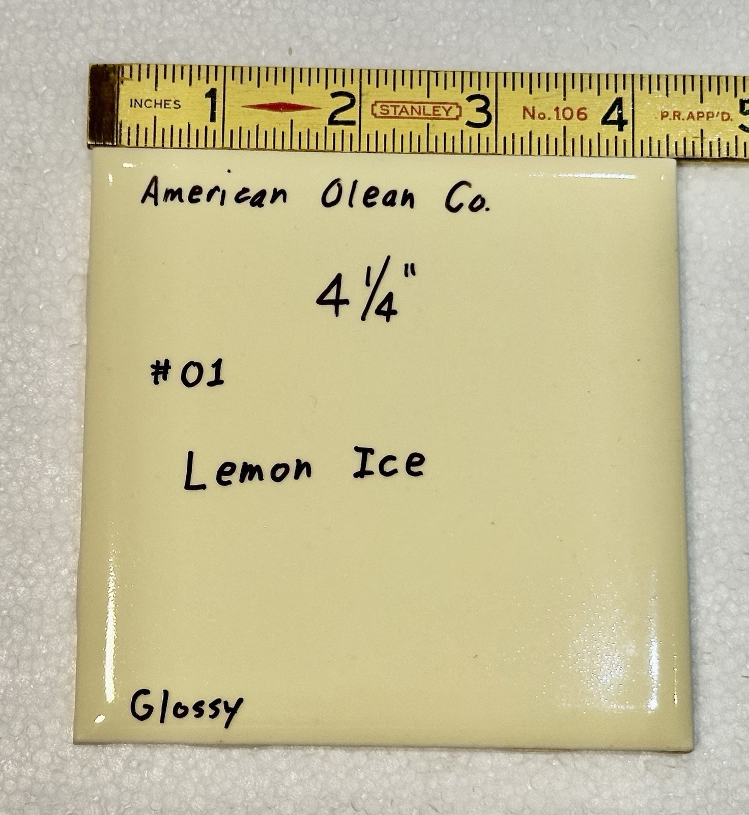 1 pc. Lemon Ice – Yellow: 4-1/4″ Glossy Ceramic Tile by American Olean #01, rare