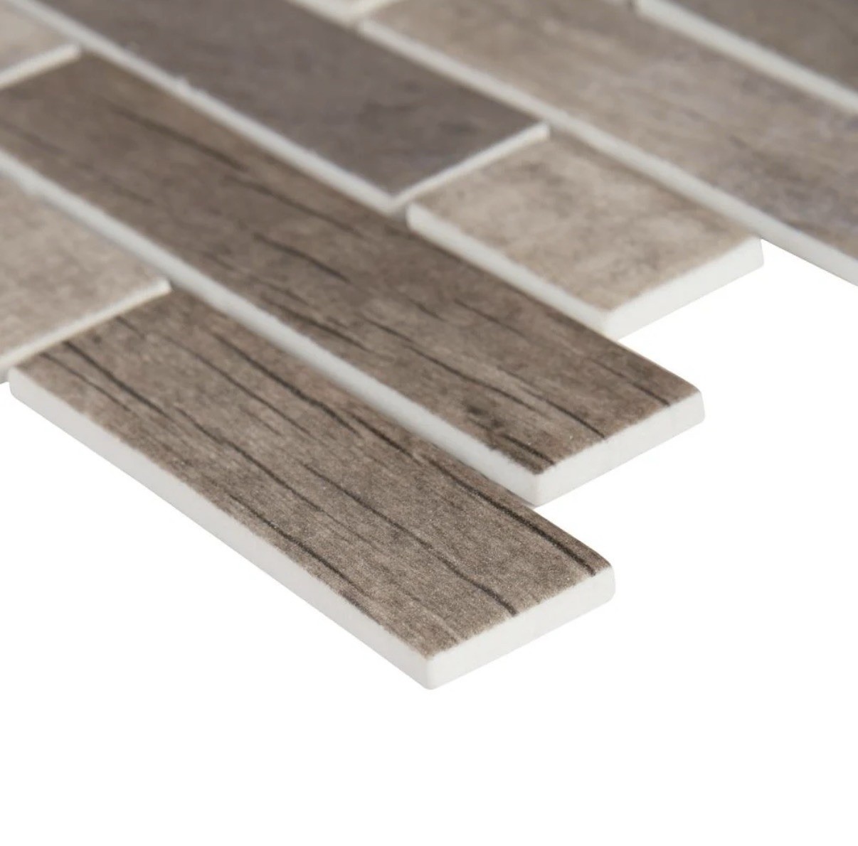 Wood-Look Gray Brick Effect Stone Mosaic Tile Sheet Matte 12×12 Wall/Floor