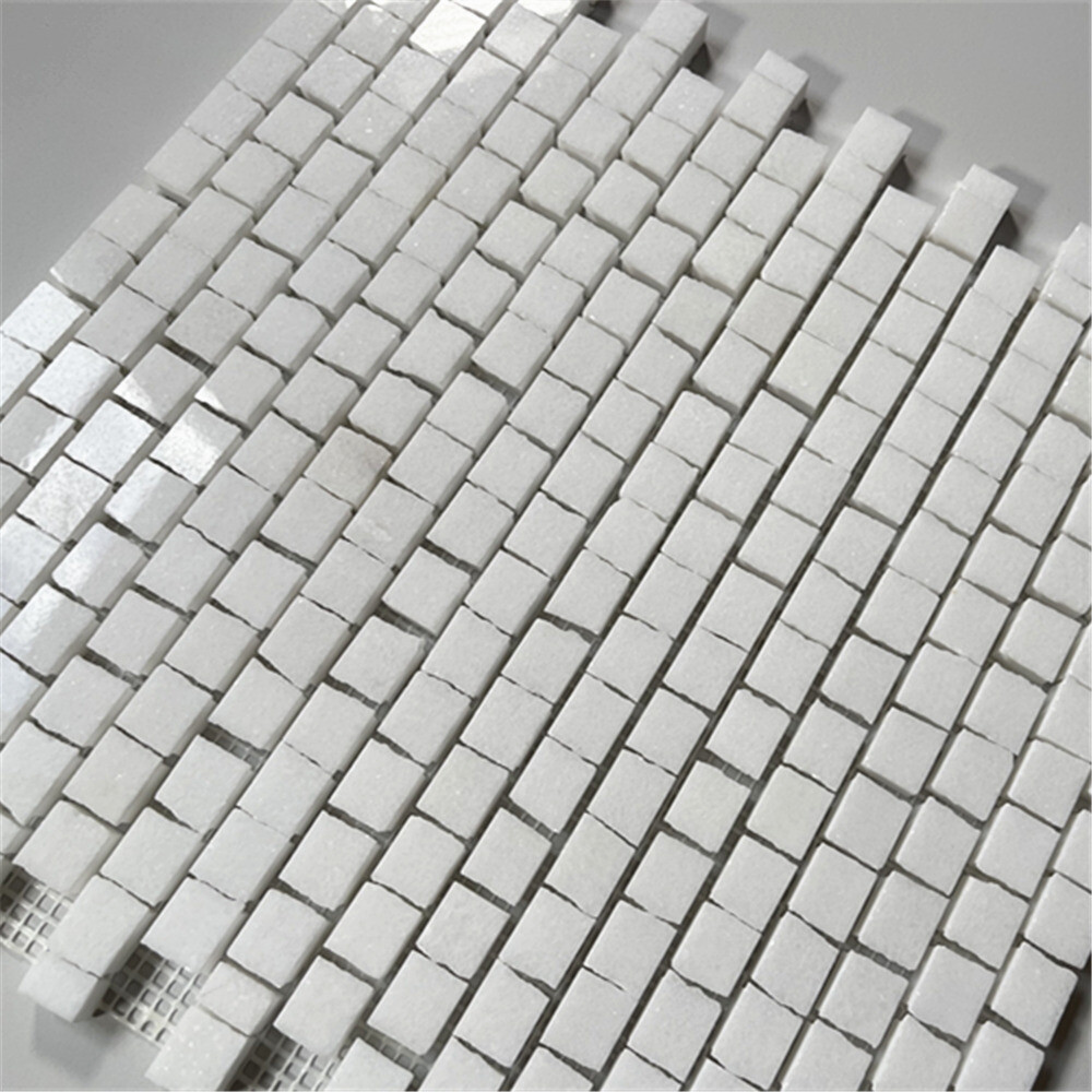 T29P Thassos White Marble Hand Clipped Random Broken Mosaic Tile Polished