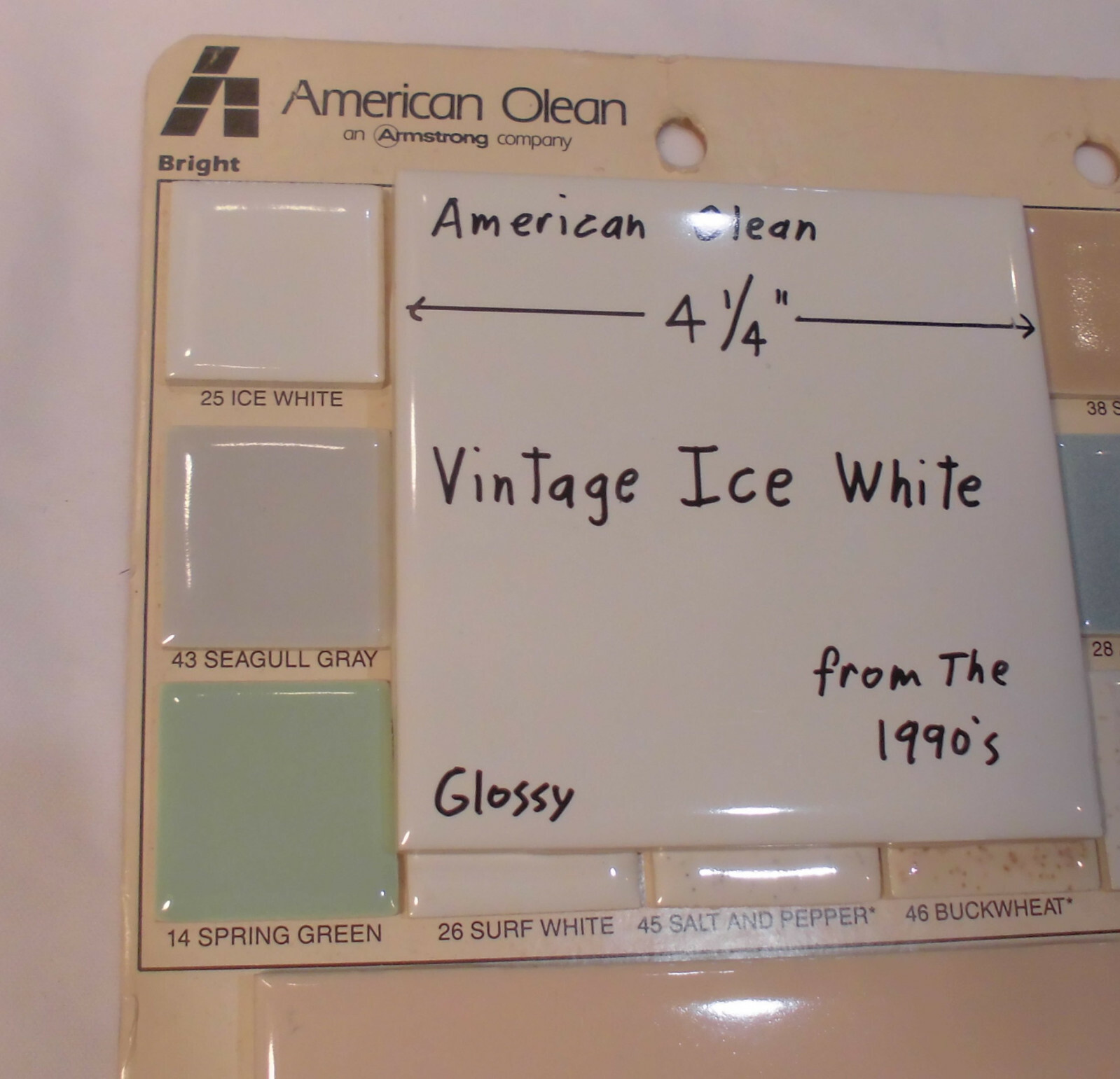 1 pc. Vintage: *Ice White* Glossy Ceramic Tiles by American Olean…4-1/4″ NEW