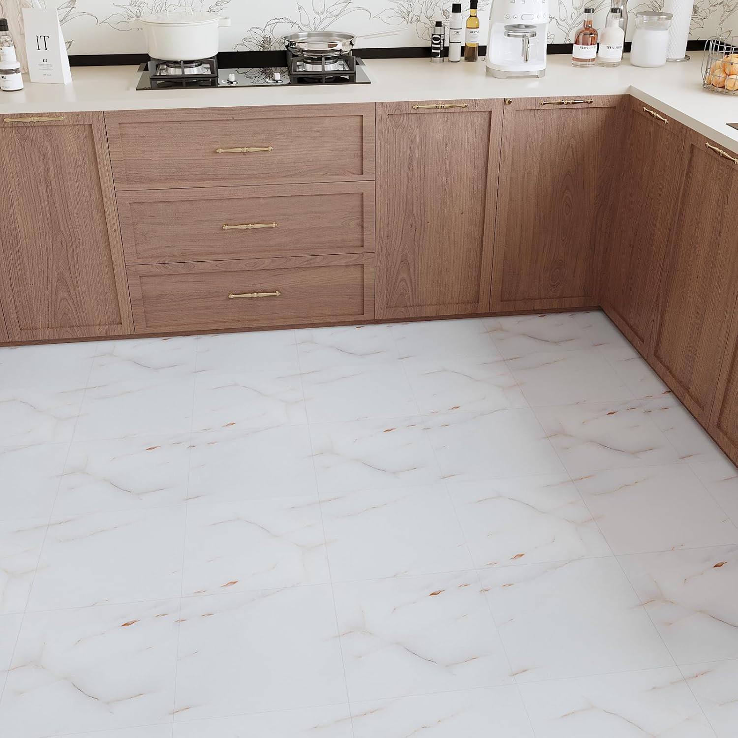 24 Pack Pink & White Marble Peel and Stick Vinyl Floor Tiles 12″x12
