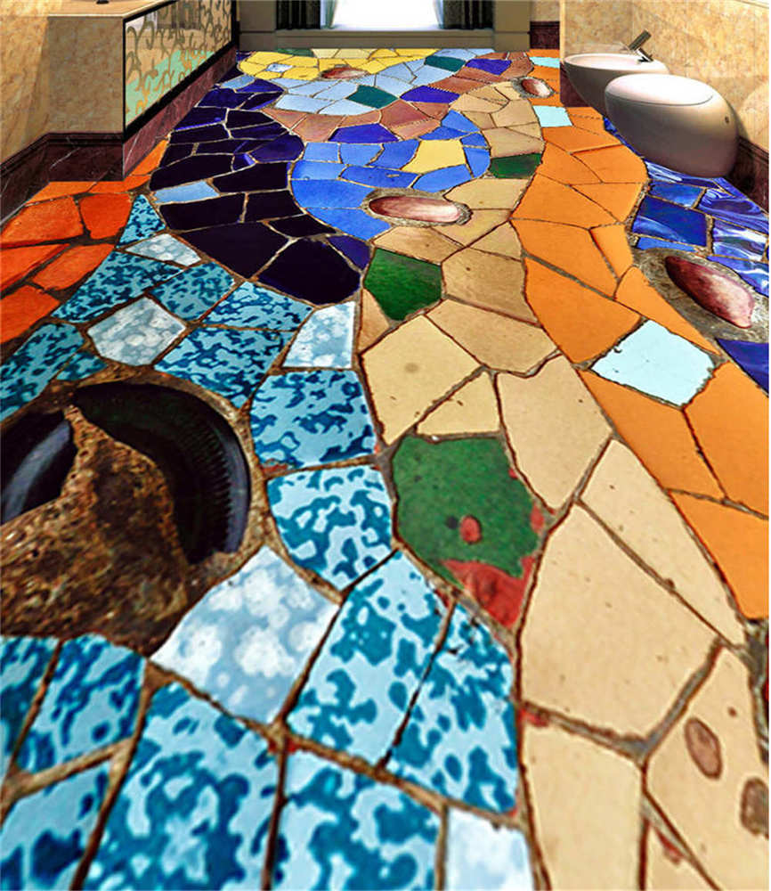 Many Colored Tiles 3D Floor Mural Photo Flooring Wallpaper Home Print Decoration