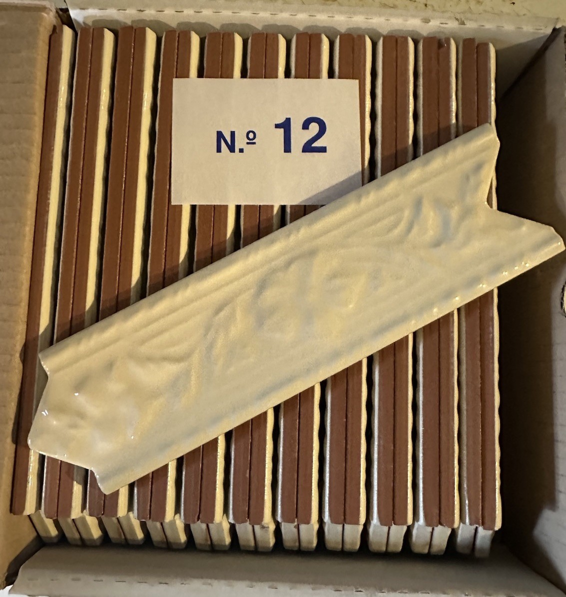 Vintage White Floral Almond Boarder Tile Trim 2.5” x 8” Made in Spain Box of 22