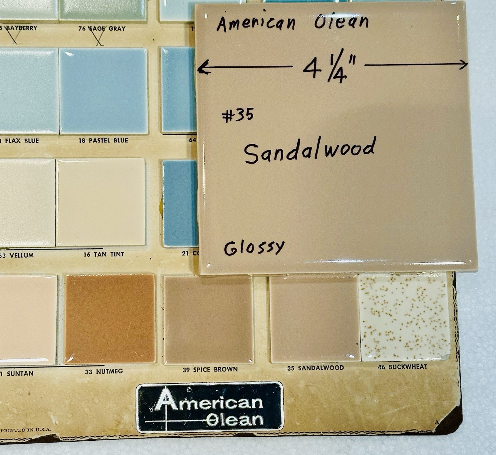 1 pc. Sandalwood by American Olean Co. #35, 4-1/4″ Light Brown, New Old Stock