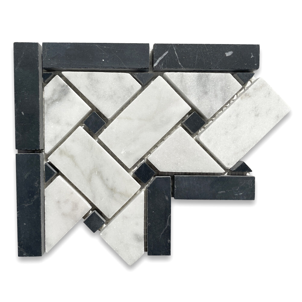 C651CXH Carrara Venato Carrera Marble 4×4 Basketweave Mosaic Corner Honed