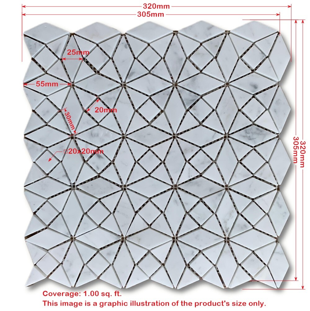 C87XH Carrara Marble Kaleidoscope Pattern Diamond Mix Mosaic Tile Honed