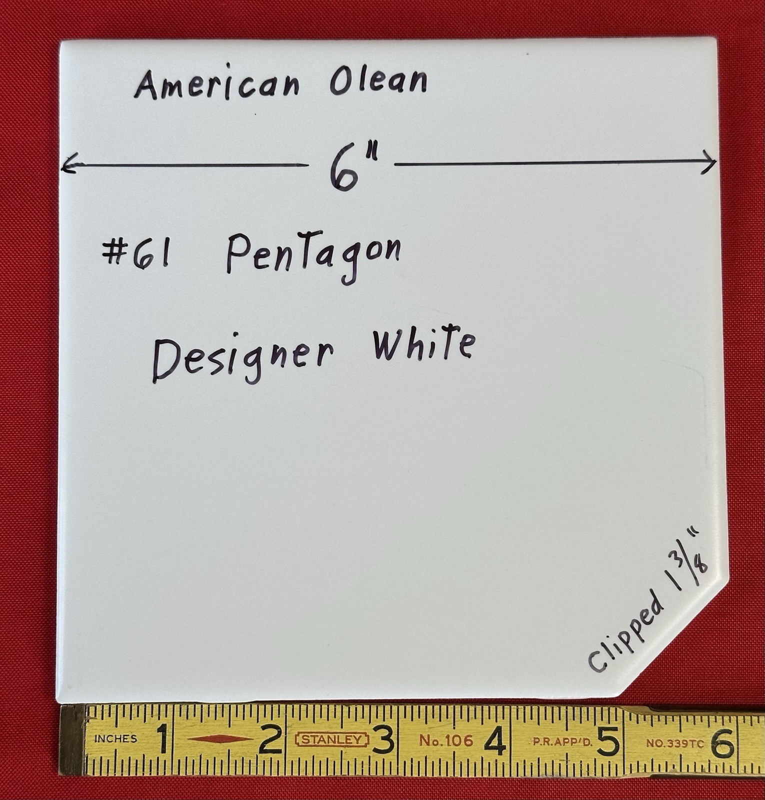 1 pc. Designer White: Pentagon Matte Ceramic Tile: Clipped by American Olean 6″