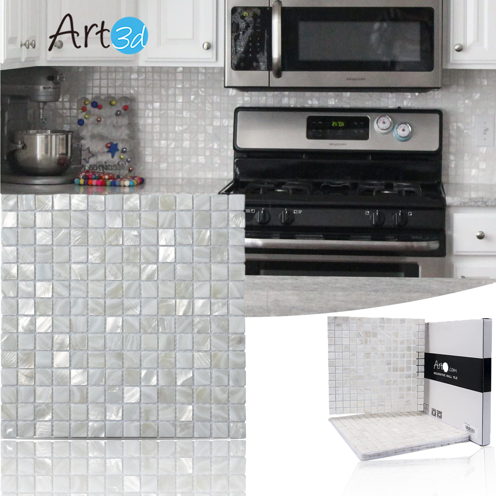 Art3d 10Pack Mother of Pearl Shell Mosaic Tile for Kitchen Backsplash 12 x 12 in