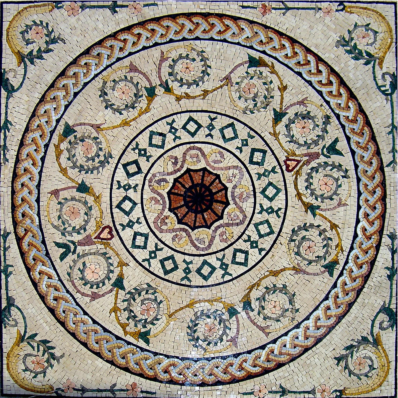 48″ Geometrical Marble Mosaic Tile: Handmade Backsplash, Floor, or Wall Art