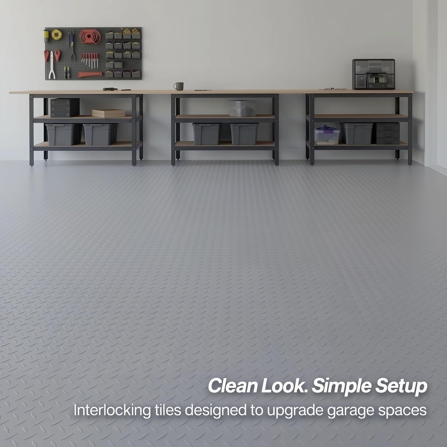 Heavy Duty Nitro Tiles 12″ Interlocking Garage Flooring, Gunmetal, 52-Pack