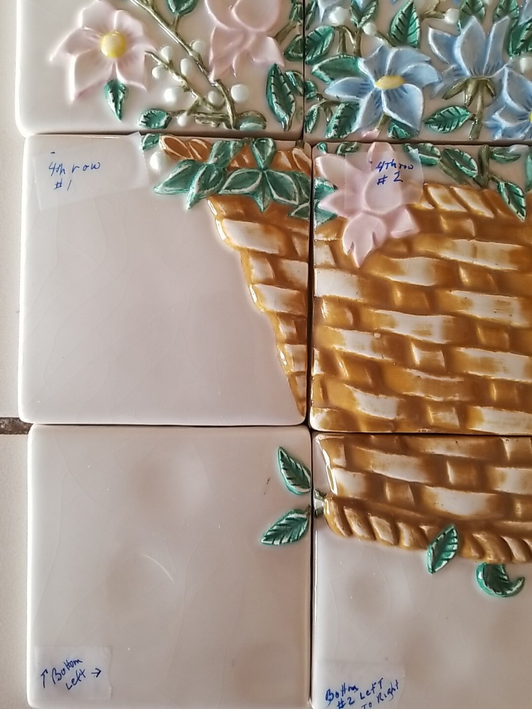 Ceramic Backsplash Tile Mural 3D HAND MADE Flower Basket Kitchen or Wall Install