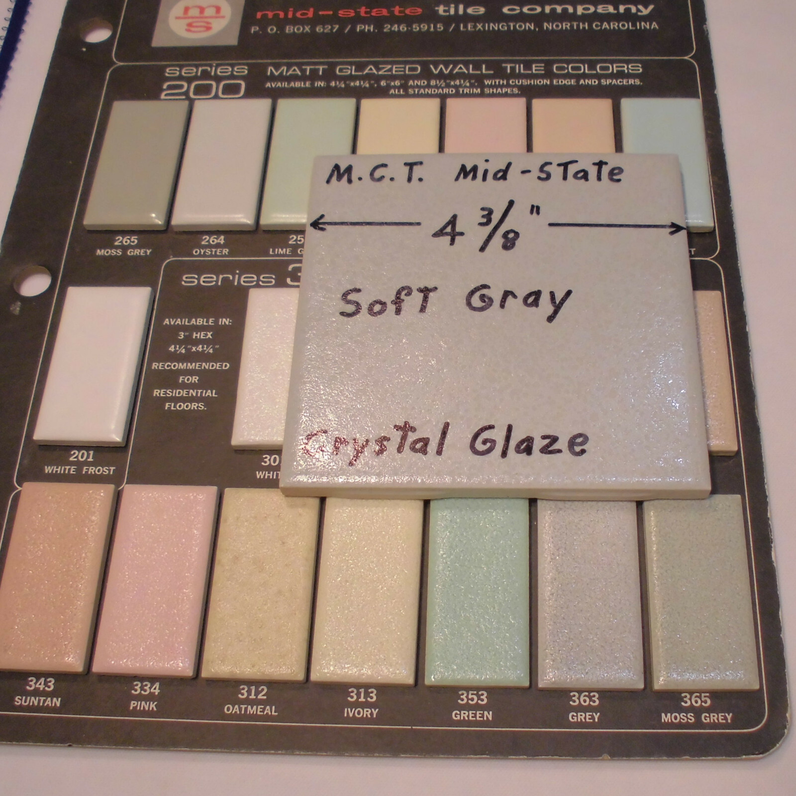 1 pc. Ceramic Tile *Gray Crystal Glazed* by M.C.T. ; Mid-State Co. 4-3/8″ New
