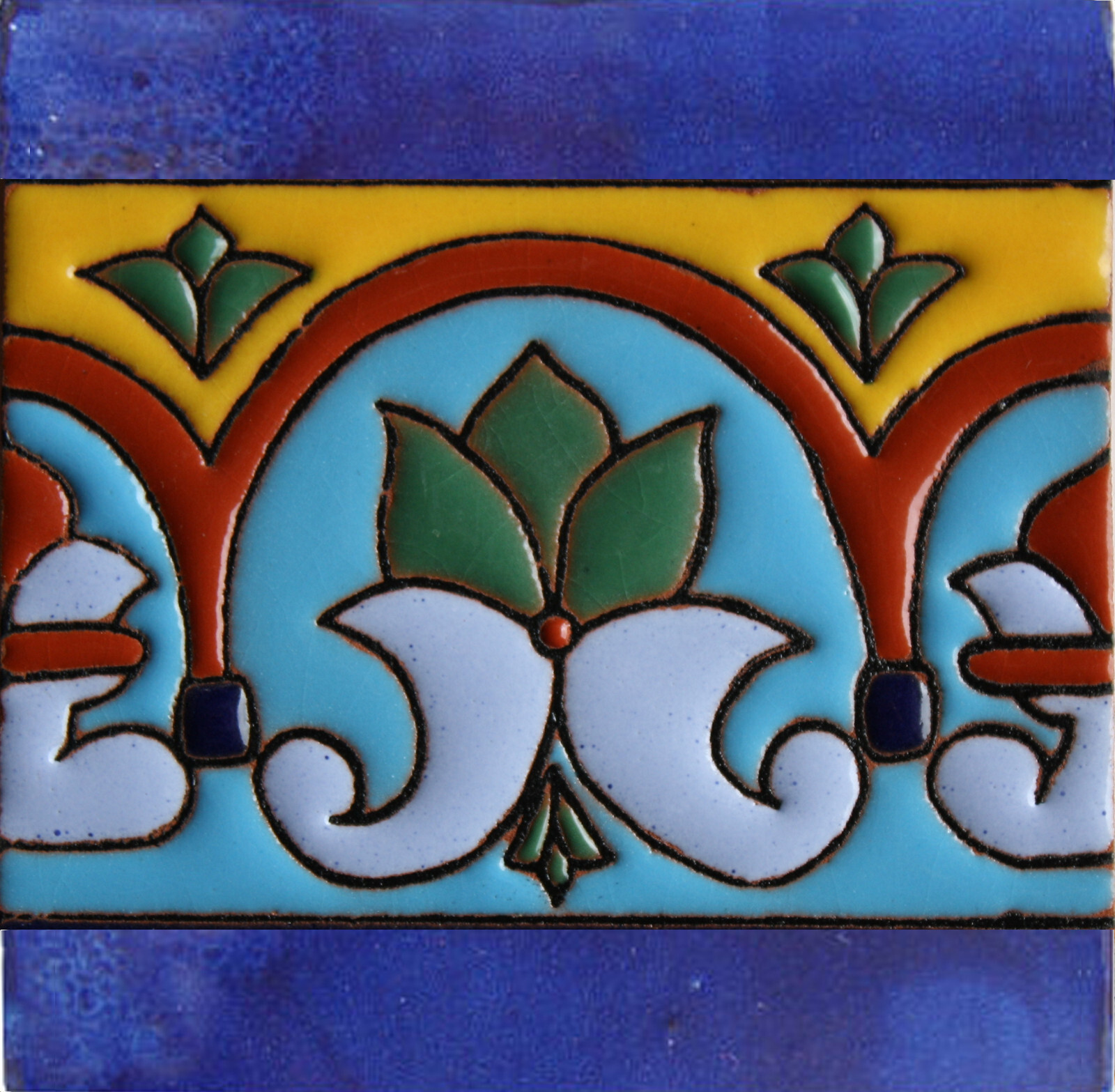 4.2×4.2 9 pcs Aqua Border Mexican Clay Tile Handmade Talavera Backsplash Mosaic